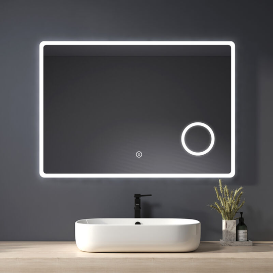 Heilmetz Backlit Illuminated Bathroom Mirror with Shaver Socket 1000x700mm, Wall Mounted Multifunction LED Bathroom Vanity Mirror with Touch Switch +
