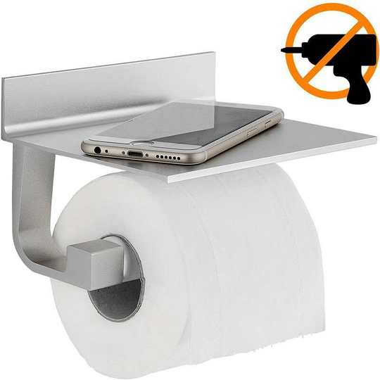 Toilet Paper Holder Self Adhesive Toilet Paper Holder with Aluminum Phone Holder for Kitchen and Bathroom Silver