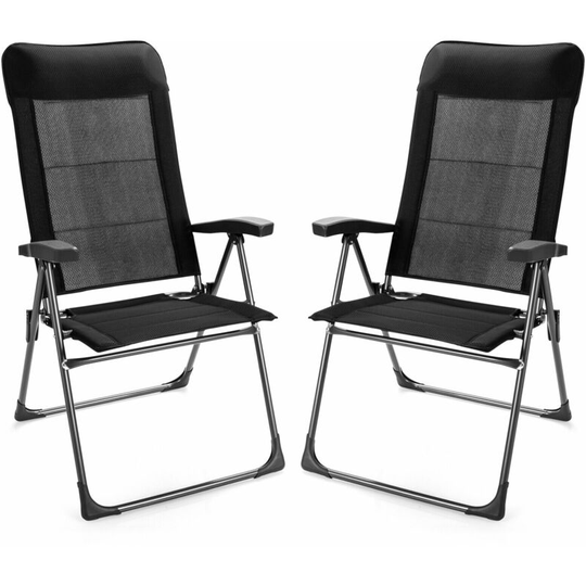 2 pcs Folding Garden Chair Relax Ergonomic Armchair 7 Level Adjustable Mesh Back