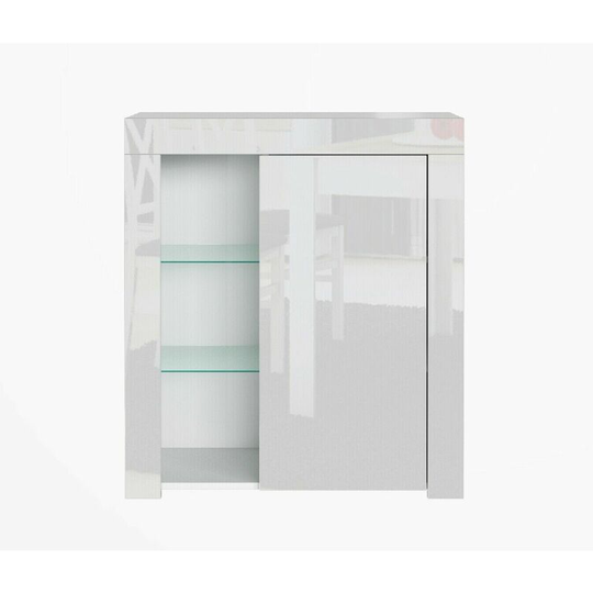 Glass Display Cabinet Unit Bookcase Shelving Storage Small Slim White Gloss Lily - White Gloss