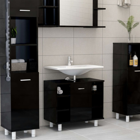 Bathroom Cabinet High Gloss Black 60x32x53.5 cm Chipboard