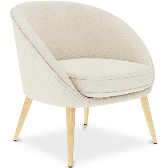 White boucle accent chair - upholstered - Pimba White Boucle, Wood, Wood, Polyester - White