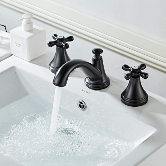 Single lever basin mixer, matt black, 2 handles, 3 holes