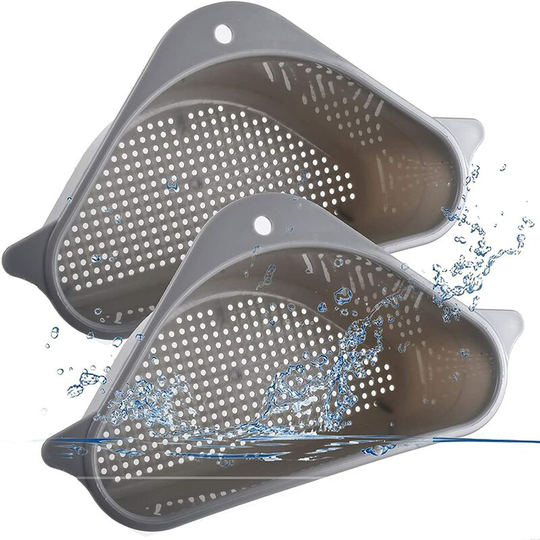 1 Pack Sink Basket, Corner Kitchen Sink Strainer Basket, Triangular Kitchen Sink Strainer Multi-Functional Drain Shelf for Food Catcher (Gray)