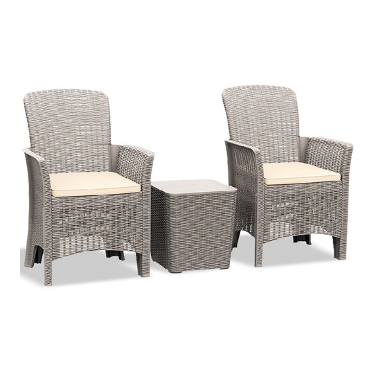 Ophelia 3-Piece Rattan Garden Furniture High Back Armchair Set with Side Table in Grey - Centurion Supports