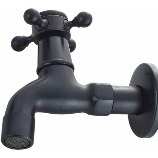 Vintage cold cold water tap with cross handle interface G1/2 - Wallowbasse valve for bathroom toilet (black)