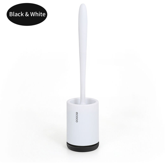 ecoco Toilet Brush and Holder Set Toilet Bowl Brush Bathroom Hollow Drainage Holder Toilet Soft Cleaner Brush Kit with Caddy, Black & White - Black &