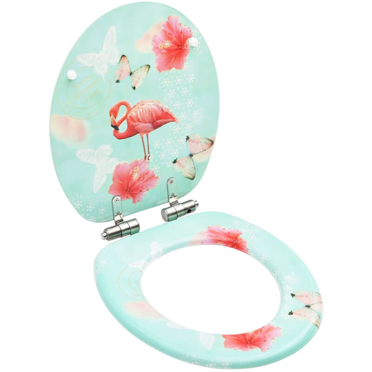 Wc Toilet Seat with Soft Close Lid mdf Flamingo Design