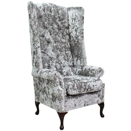 Chesterfield Soho Velvet High Back Wing Chair Lustro Argent