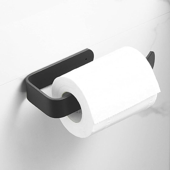 Adhesive Wall Mounted Toilet Paper Holder No Drilling Required, Stainless Steel Toilet Paper Holder, Black Bathroom Trim, 6.5'