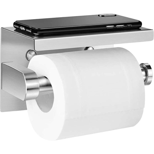 Hygienic Paper Holder Hygienic Self-Adhesive Paper Holder, Stainless Steel, With Cell Phone Storage Area for Kitchen & Bathroom