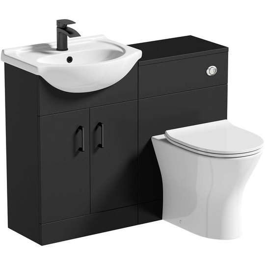 Lea soft black 1155mm combination with black handle and Derwent round back to wall toilet with seat - Black - Orchard