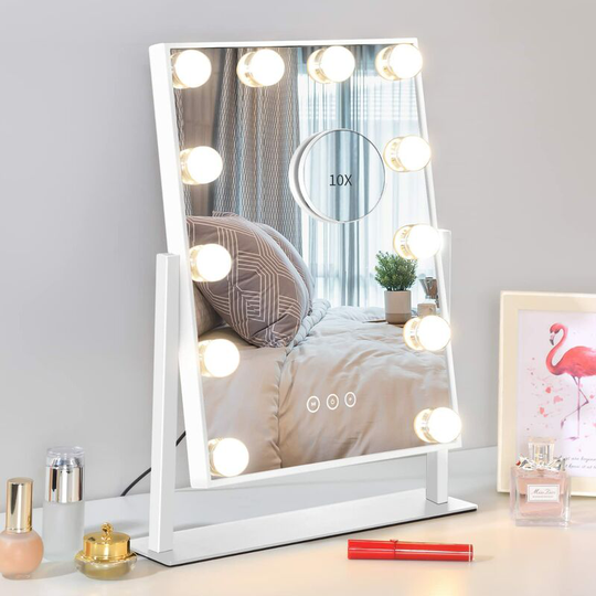 Vanity Mirror with Lights,Makeup Mirror with Lights,3 Color Lighting Modes Detachable 10X Magnification Mirror Touch Control,14.6Inches (White)
