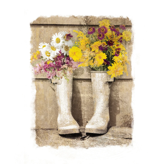 Old Boots and Flowers - Wrapped Canvas Painting Print