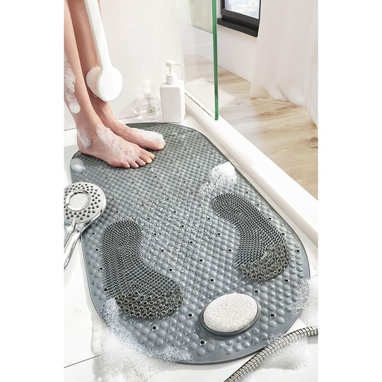 Shower Mats 40 x 80 cm Non-Slip pvc Bath Mats for Bathtub Grinding Floor Massage Mats Foot Mat with Removable Pumice Stone, with Suction Cups and