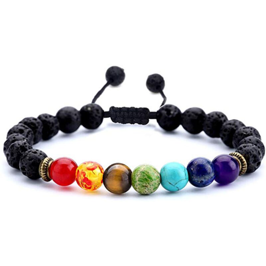Ilovemilan - Men Women 8mm Lava Rock 7 Chakras Aromatherapy Essential Oil Diffuser Bracelet Braided Rope Natural Stone Yoga Beads Bracelet Bangle
