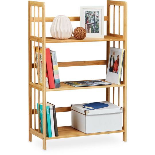 Relaxdays - Bamboo Shelving Unit, Wood, 3 Tiers, HxWxD: 88 x 55 x 26 cm, Bathroom Shelf, Shoe Rack, Storage Unit, Natural Brown