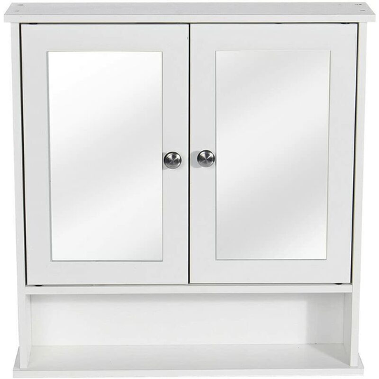 2 Doors Wall Cabinet Bathroom Mirror Cabinet Storage w/Adjustable Shelves, White