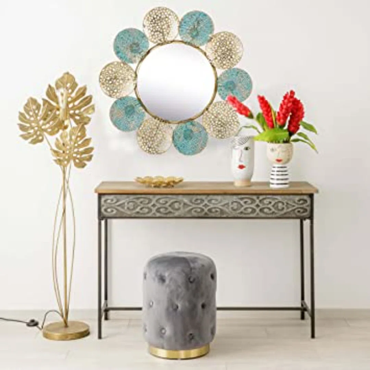 Aleigha Sunburst Metal Wall Mounted Accent Mirror in Turquoise/Gold