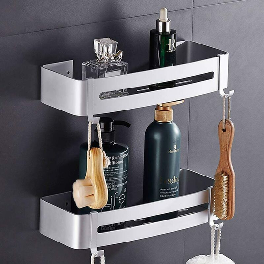 Shower shelf without drilling, rustproof aluminum bathroom shelf 2 shelves for soap shampoo (basket) Dksfjkl
