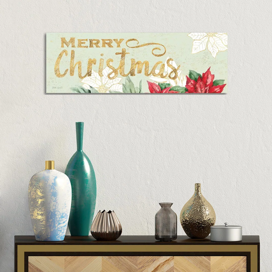 WaterColour Poinsettia Merry Christmas by Beth Grove - Wrapped Canvas Panoramic Graphic Art