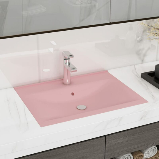 Luxury Basin with Faucet Hole Matt Pink 60x46 cm Ceramic - Pink
