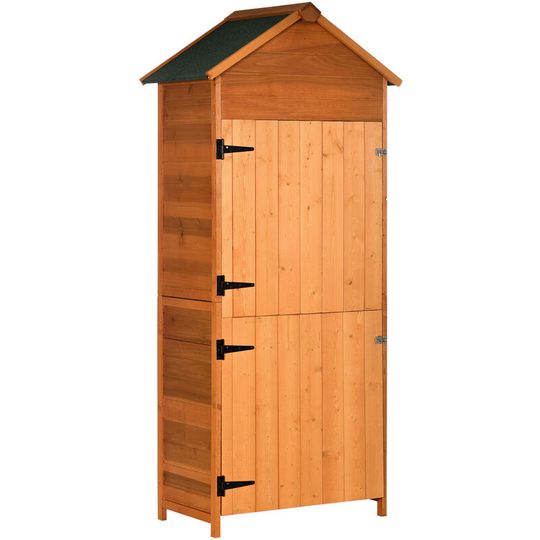Wooden Garden Shed Outdoor Shelves Utility Tool Storage Cabinet Teak - Teak - Outsunny