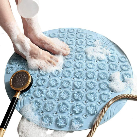 Gift - Bath Mats Round Shape Non-Slip Shower Mats Mildew Resistant Tub Mats with Suction Cups Textured Rubber Bath Mat with Drain Hole Blue
