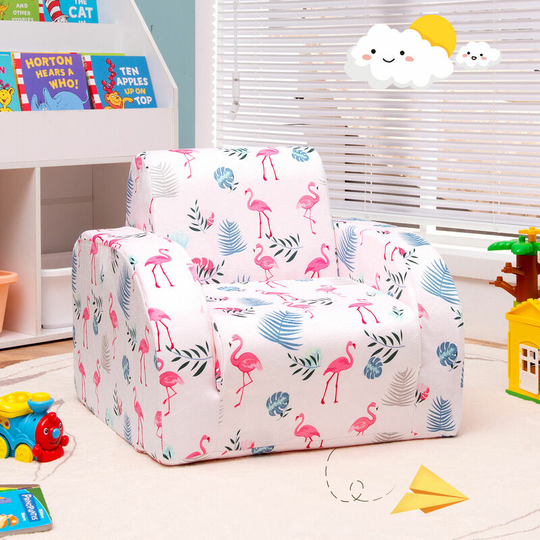 Children's Armchair, 3 in 1 Convertible Flip Open Kids Cartoon Sofa Lounger with Velvet Fabric, Mini Couch Playroom Seating Chair for 0-4 Years