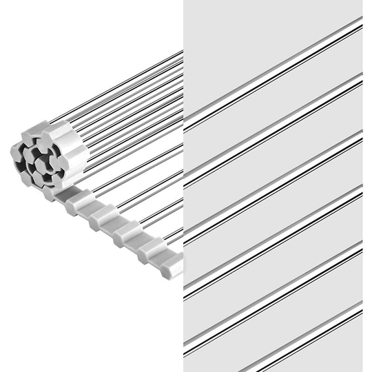 Stainless Steel Dish Drainer Black Kitchen Folding and Removable Stainless Steel Roller Dryer for Sink Draining Mesh Basket 47CM*34CM Gray
