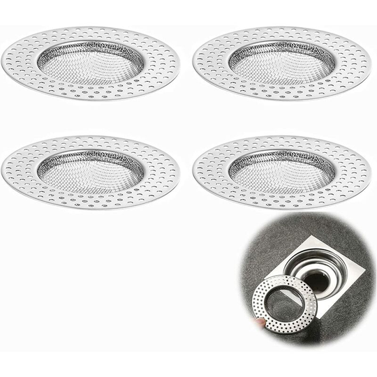 Stainless Steel Kitchen Drain Strainers, 4 Pieces Kitchen Sink Strainer, Drain Strainer, Food Waste Filter, Prevents Clogging, Suitable for Sinks,