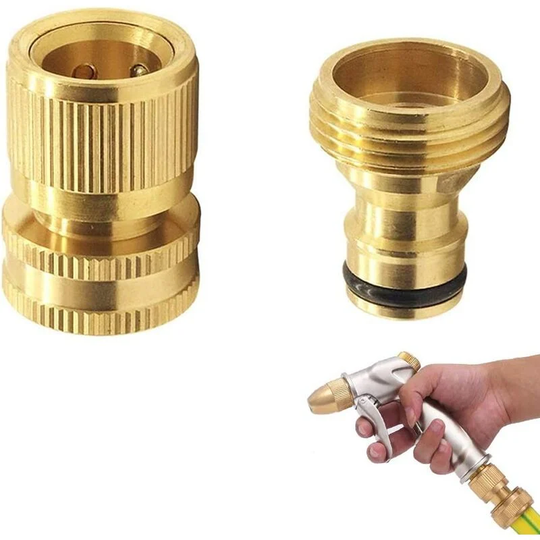 3/4 Water Hose Connectors, Brass Quick Connector, Female Thread Faucet Connector and Male Thread Connector, Garden Hose Fittings for Sprinkler