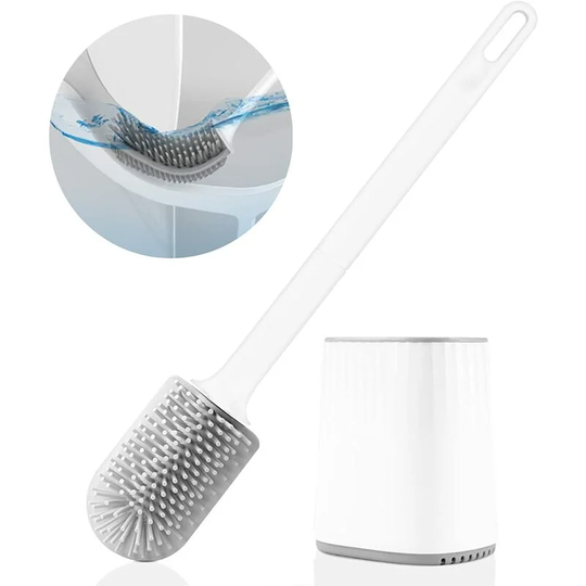 Toilet Brush, Silicone Toilet Brush with 3 in 1 Multi-Function Brush Head and Quick-Drying Holder, Wall-Mounted Toilet Brush for Bathroom (White)