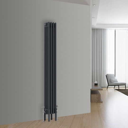 NRG - Traditional Cast Iron Style Radiator Anthracite Central Heating Rads Vertical 4 Column 1500x200mm