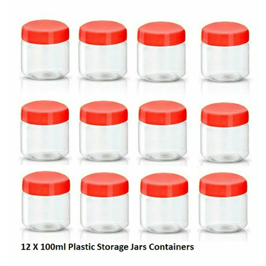 Symple Stuff 12 X 100Ml BPA FREE Clear Plastic Storage Pet Jars Containers Canisters Pots Screw Top