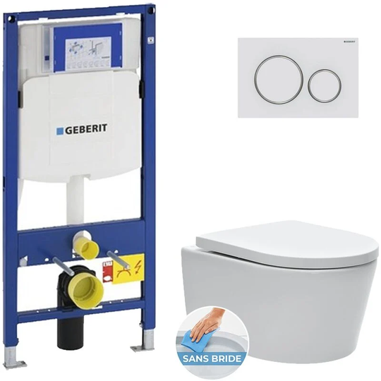 Toilet set frame + SATrimless wc + Soft close seat + White/chrome matt flush plate (GebSATrimless-J) - Geberit