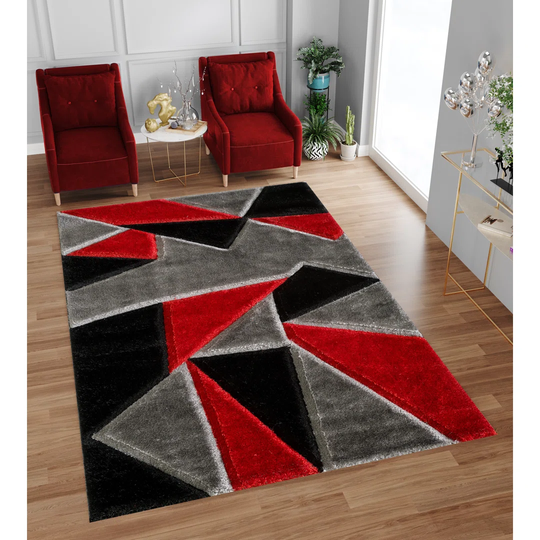 Japhenia Power Loomed Polyester Red/Grey Rug