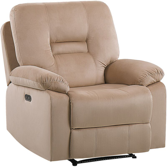 Beliani - Modern Velvet Recliner Chair Electric Reclining Padded led Armchair Beige Bergen - Beige