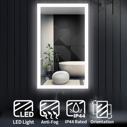 4mm Copper-Free Silver Mirror Horizontal Vertical Bathroom Mirror 1000x600mm with Aluminium Alloy Framed and Demister - Elegant