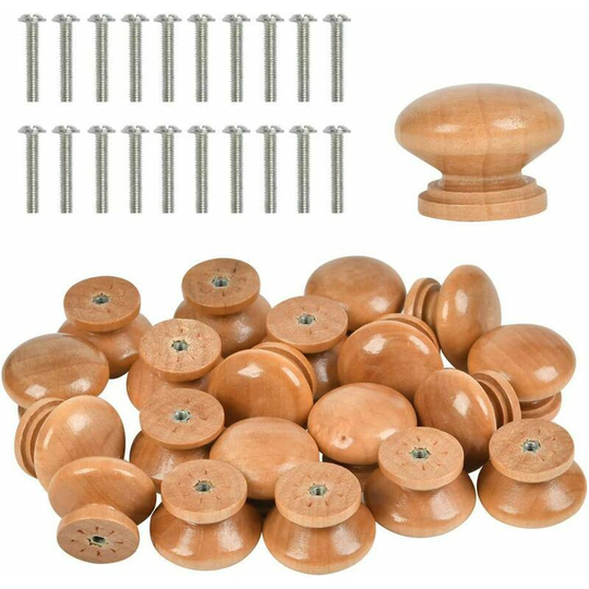 Morejieka - 20pcs Wooden Handle Door Drawer, Furniture Button, Cabinet Cabinet Furniture Handles, Round Pipe Buttons for Cabinet Shoebox Cabinet