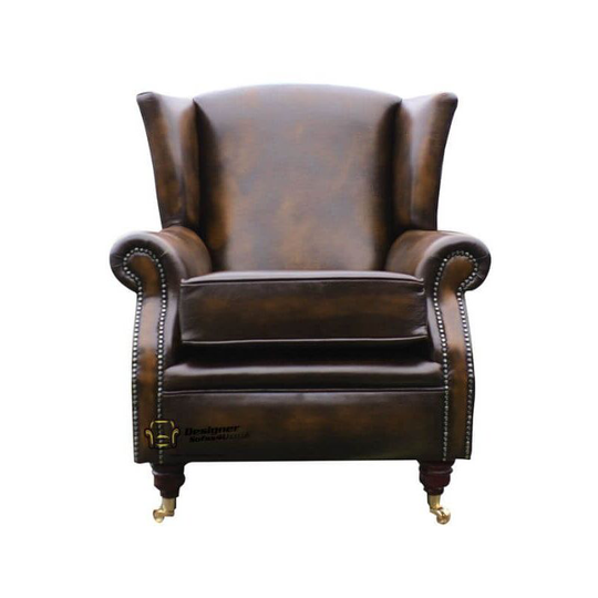Southwold Wing Chair Fireside High Back Leather Armchair Antique Tan Leather
