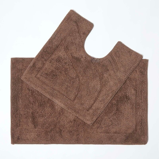 HOMESCAPES Luxury Two Piece Cotton Brown Bath Mat Set - Brown - Brown - Brown