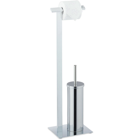 Wc Accessories Set, Standing Toilet Paper Holder, Replaceable Brush & Holder, HxWxD: 72 x 20 x 17 cm, Silver - Relaxdays