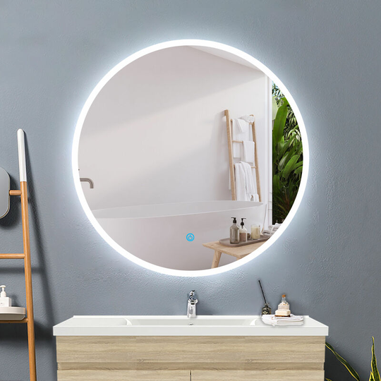 Acezanble - 60cm round mirror, anti-fog bathroom mirror, vertical led mirror, touch switch