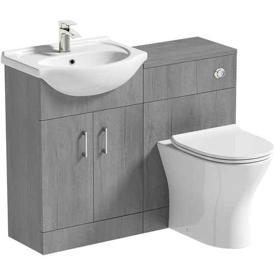 Lea concrete 1155mm combination and Derwent round back to wall toilet with seat - Grey - Orchard