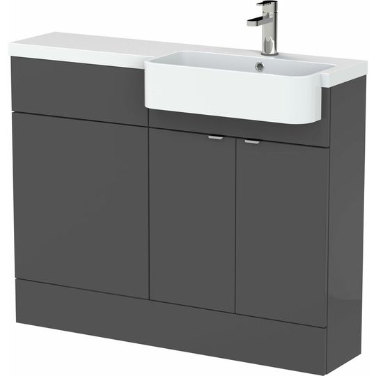 Fusion rh Combination Unit with Round Semi Recessed Basin 1100mm Wide - Gloss Grey - Hudson Reed