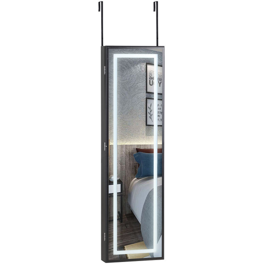 Jewellery Cabinet Hanging Cabinet Wall & Door Mount With / Without LEDs led schwarz (de) - Casaria