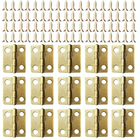 Small Mini Hinges, 50 Packs Cabinet Door Drawer Chest Hinges Connectors with 200 Pieces 8mm Screws Replacement, Metal Hinge for Wooden Jewelry Box