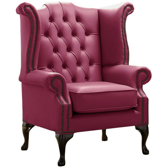 Chesterfield Queen Anne High Back Wing Chair Shelly Anemone Leather