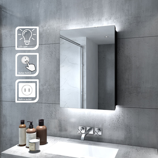 Bathroom Mirror Cabinet with led Light and Shaver Socket Wall Mounted Bathroom led Mirror with Shelf 500mm - Elegant